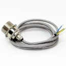 Textilkabel Silber mit Vintage E27 Lampenfassung Messing vernickelt und 2 Schraubringe 1-5m
