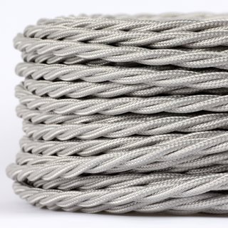 Textilkabel Stoffkabel silber 3-adrig 3x0,75 gedreht...