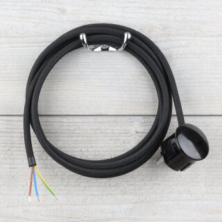 Textilkabel Schwarz 3-adrig mit Schutzkontakt-Winkelstecker Anschlussleitung Zuleitung 1-5m