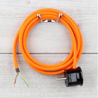 Textilkabel Orange 3-adrig mit Schutzkontakt-Winkelstecker Anschlussleitung Zuleitung 1-5m