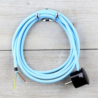 Textilkabel Himmelblau 3-adrig mit Schutzkontakt-Winkelstecker Anschlussleitung Zuleitung 1-5m