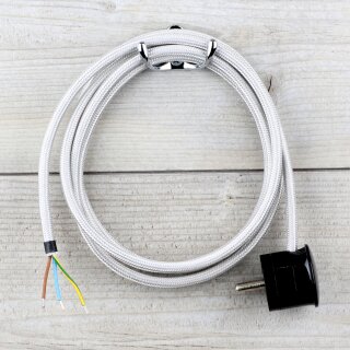 Textilkabel Silber 3-adrig mit Schutzkontakt-Winkelstecker Anschlussleitung Zuleitung 1-5m