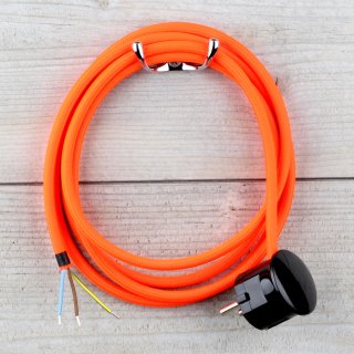 Textilkabel Anschlussleitung Zuleitung 2-5m neon orange mit Schutzkontakt-Winkelstecker