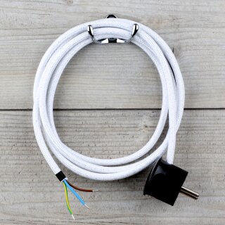 Textilkabel Weiß Metallic 3-adrig mit Schutzkontakt-Winkelstecker Anschlussleitung Zuleitung 1-5m
