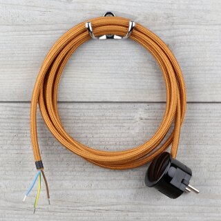 Textilkabel Englisch-Gold 3-adrig mit Schutzkontakt-Winkelstecker Anschlussleitung Zuleitung 1-5m