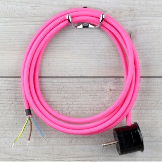 Textilkabel Pink 3-adrig mit Schutzkontakt-Winkelstecker Anschlussleitung Zuleitung 1-5m