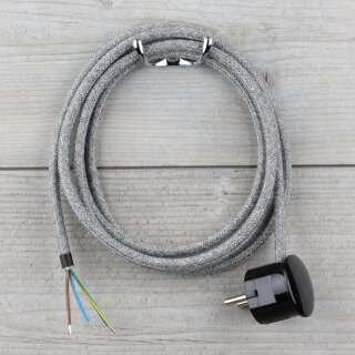 Textilkabel Steingrau 3-adrig mit Schutzkontakt-Winkelstecker Anschlussleitung Zuleitung 1-5m