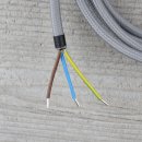 Textilkabel Anschlussleitung Zuleitung 2-5m grau mit Schutzkontakt-Winkelstecker