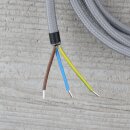 Textilkabel Grau 3-adrig mit Schutzkontakt-Winkelstecker Anschlussleitung Zuleitung 1-5m