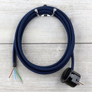 Textilkabel Marineblau 3-adrig mit Schutzkontakt-Winkelstecker Anschlussleitung Zuleitung 1-5m