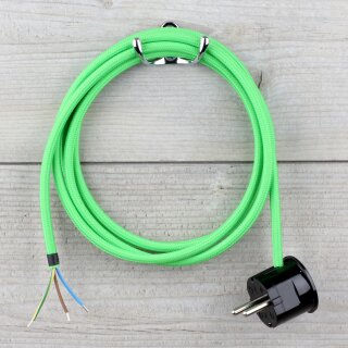 Textilkabel Kiwi-Grün 3-adrig mit Schutzkontakt-Winkelstecker Anschlussleitung Zuleitung 1-5m