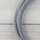 Textilkabel Anschlussleitung Zuleitung 2-5m schwarz-weiß Zick Zack mit Schutzkontakt-Winkelstecker