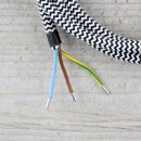 Textilkabel Schwarz-Weiß Zick-Zack 3-adrig mit Schutzkontakt-Winkelstecker Anschlussleitung Zuleitung 1-5m