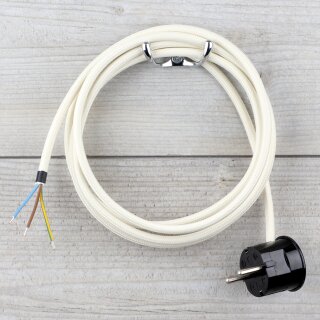 Textilkabel Elfenbein 3-adrig mit Schutzkontakt-Winkelstecker Anschlussleitung Zuleitung 1-5m