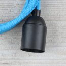 Textilkabel Blau mit E27 Lampenfassung Glattmantel Kunststoff schwarz 1-5m