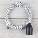 Textilkabel Lampenpendel 1-5m schwarz-weiß mit E27...