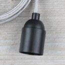 Textilkabel Silber mit E27 Lampenfassung Glattmantel Kunststoff schwarz 1-5m