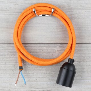 Textilkabel Orange mit E27 Lampenfassung Glattmantel Kunststoff schwarz 1-5m