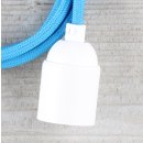 Textilkabel Lampenpendel 1-5m blau mit E27 Fassung Kunststoff wei&szlig;