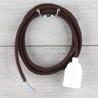 Textilkabel Braun mit E27 Lampenfassung Glattmantel Kunststoff weiß 1-5m
