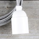 Textilkabel Lampenpendel 1-5m silber mit E27 Fassung Kunststoff weiß