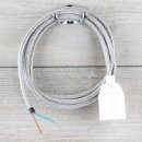 Textilkabel Silber mit E27 Lampenfassung Glattmantel Kunststoff weiß 1-5m