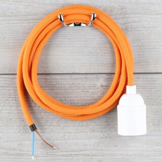 Textilkabel Orange mit E27 Lampenfassung Glattmantel Kunststoff weiß 1-5m