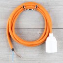 Textilkabel Orange mit E27 Lampenfassung Glattmantel Kunststoff weiß 1-5m