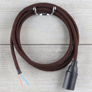 Textilkabel Braun E14 Lampenfassung mit Glattmantel Kunststoff schwarz