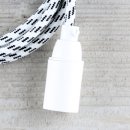 Textilkabel Lampenpendel 1-5m schwarz-weiß mit E14 Fassung Kunststoff weiß