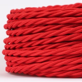 Textilkabel Stoffkabel rot 3-adrig 3x0,75 gedreht verseilt einzeln umflochten 