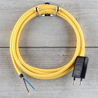 Textilkabel Anschlussleitung Zuleitung 1-5m gelb mit Euro-Flachstecker