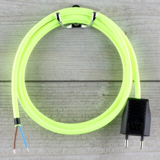 Textilkabel Neon-Gelb 2-adrig mit Euro-Flachstecker Anschlussleitung Zuleitung 1-5 Meter