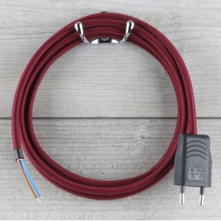 Textilkabel Bordeaux Rot 2-adrig mit Euro-Flachstecker Anschlussleitung Zuleitung 1-5 Meter