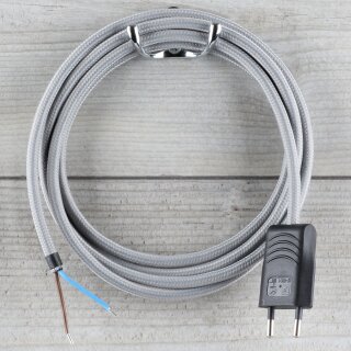 Textilkabel Grau 2-adrig mit Euro-Flachstecker Anschlussleitung Zuleitung 1-5 Meter