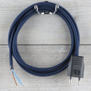 Textilkabel Marineblau 2-adrig mit Euro-Flachstecker Anschlussleitung Zuleitung 1-5 Meter