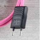 Textilkabel Pink 2-adrig mit Euro-Flachstecker Anschlussleitung Zuleitung 1-5 Meter