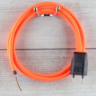 Textilkabel Anschlussleitung Zuleitung 1-5m neon-orange mit Euro-Flachstecker