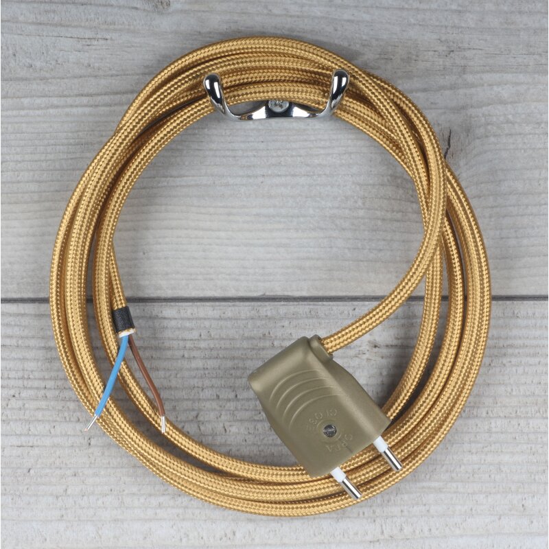 Stoffkabel Für Lampen, Rundkabel 2x0,75mm² – In Gold, 5 Meter, Perfekt Für Retro-Lampen
