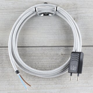 Textilkabel Silber 2-adrig mit Euro-Flachstecker Anschlussleitung Zuleitung 1-5 Meter