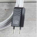 Textilkabel Silber 2-adrig mit Euro-Flachstecker Anschlussleitung Zuleitung 1-5 Meter