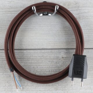 Textilkabel Braun 2-adrig mit Euro-Flachstecker Anschlussleitung Zuleitung 1-5 Meter
