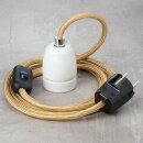 Textilkabel Gold mit E27 Porzellanfassung Schnurschalter...