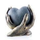 Deko Design Skulptur Figur "Herz in Händen" 15cm Bronze grau