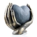 Deko Design Skulptur Figur "Herz in Händen" 15cm Bronze grau