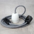 Textilkabel Steingrau mit E27 Porzellanfassung...