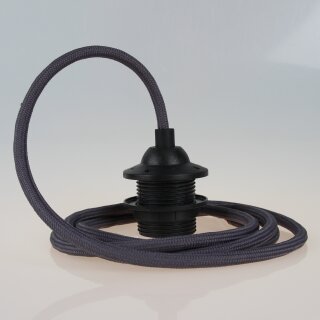 Textilkabel Graphit-Grau mit E27 Dach-Lampenfassung schwarz 1-5m