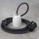 Textilkabel Graphit-Grau mit E27 Porzellanfassung...