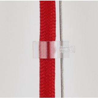 Kabelclip Kabelhalter Seilhalter-Clip mit Madenschraube für Stahlseile Lampen-Kabel 7.0-8.5mm + Drahtseil 1.0-2.0mm Kunststoff transparent