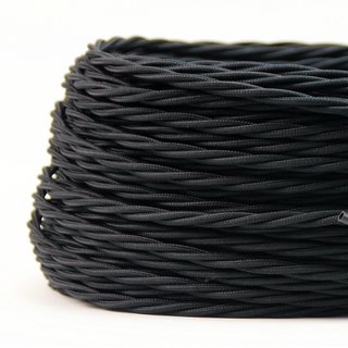 2x0,75mm² 5 Meter Textilkabel für Lampe Made in Italy Stoffkabel 2-adrig - Schwarze Baumwolle